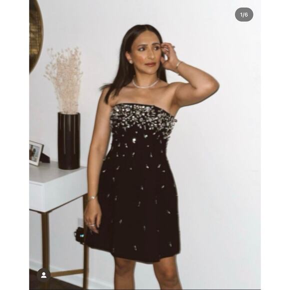 Jonathan Simkhai Arta Bustier Rhinestone Strapless Mini Cocktail Dress Black XS - Picture 2 of 13